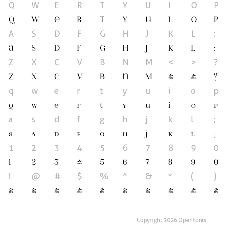 Character Map of FONTSPRING DEMO - Isabel Unicase Light Regular