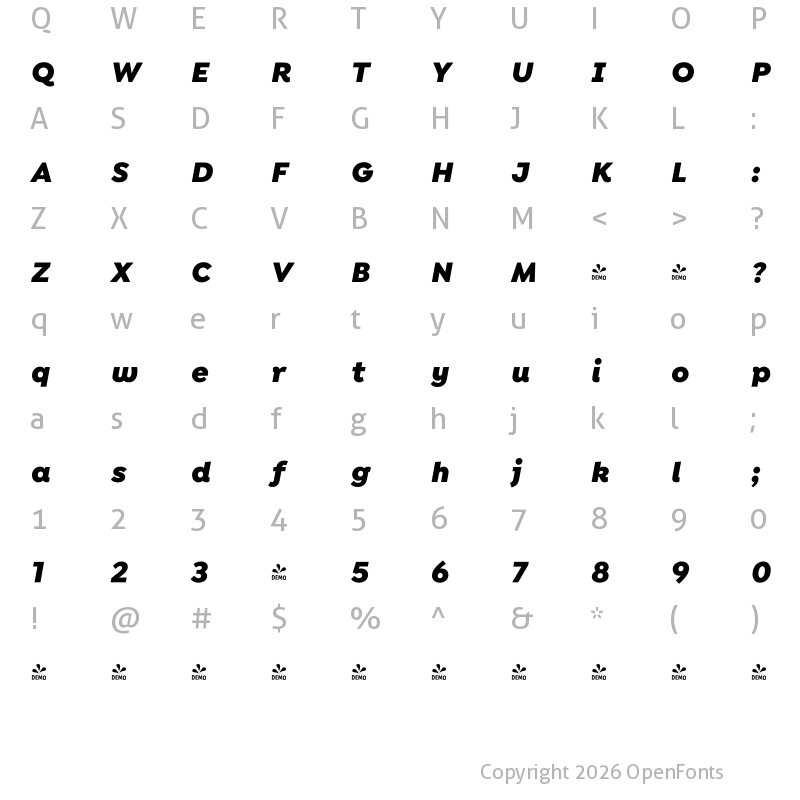 Character Map of FONTSPRING DEMO - Isidora Sans Alt Black It Regular