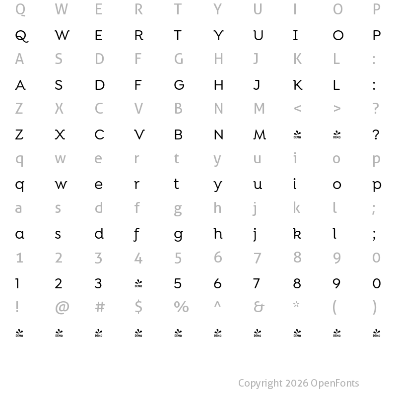 Character Map of FONTSPRING DEMO - Isidora Soft Alt Medium Regular