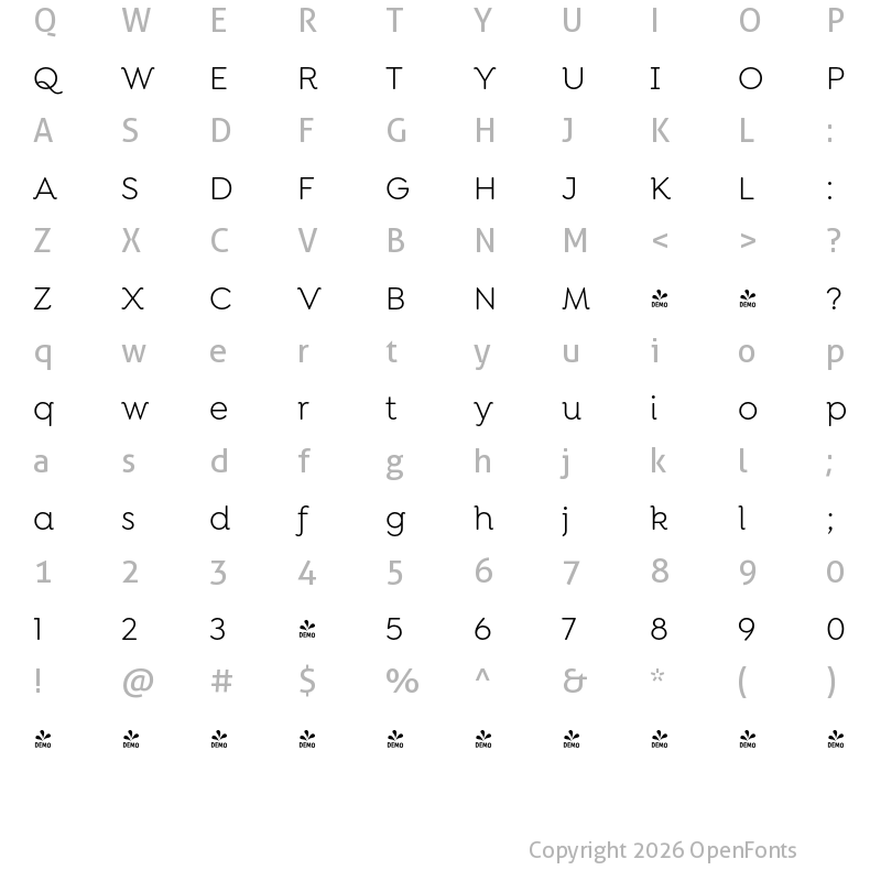 Character Map of FONTSPRING DEMO - Isidora Soft Alt Regular