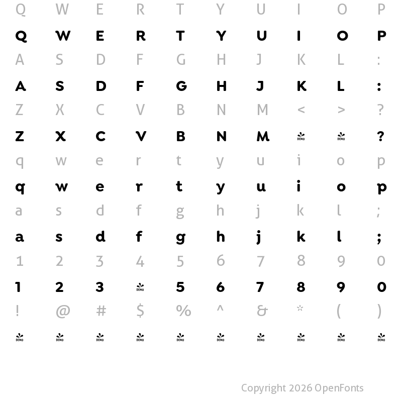 Character Map of FONTSPRING DEMO - Isidora Soft Bold Regular