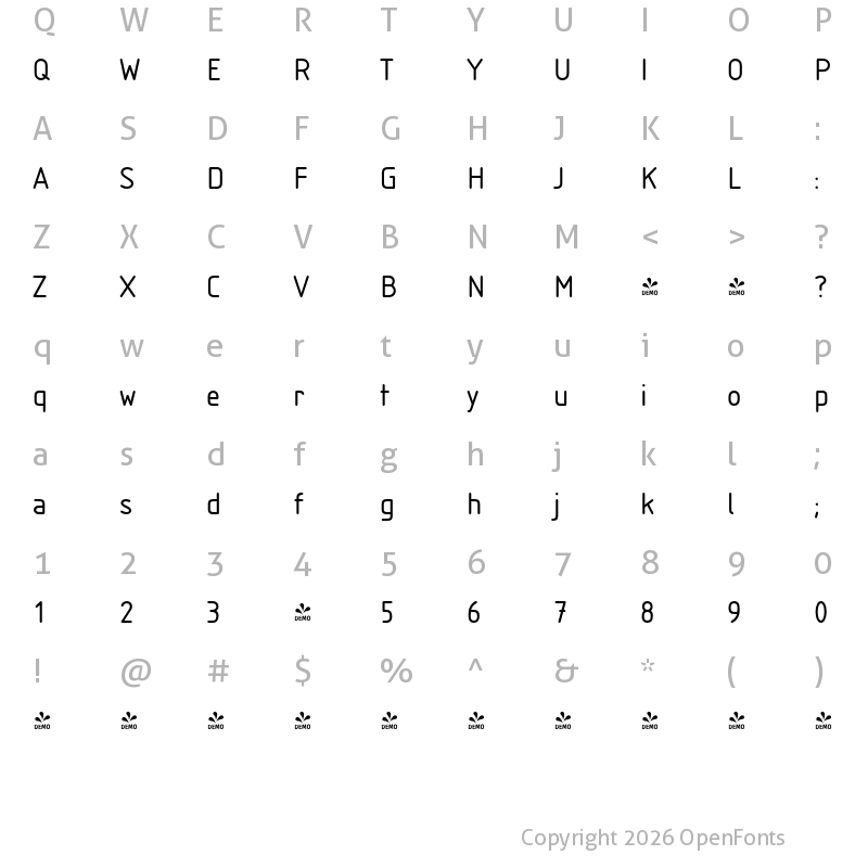 Character Map of FONTSPRING DEMO - Isonorm FS Regular