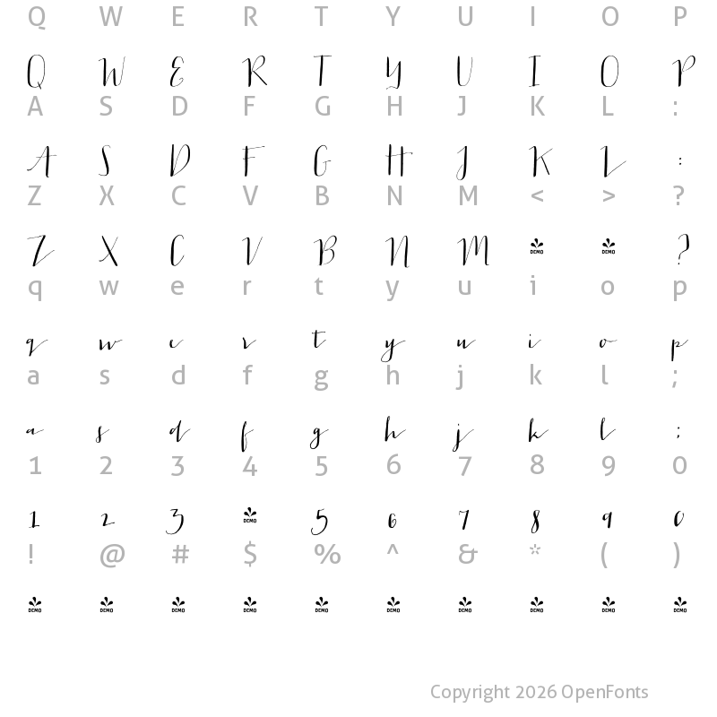 Character Map of FONTSPRING DEMO - Jacques & Gilles Regular