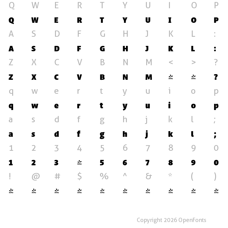 Character Map of FONTSPRING DEMO - Jali Latin Black Regular