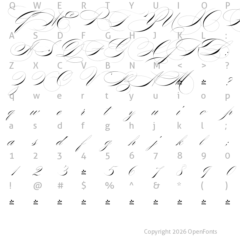 Character Map of FONTSPRING DEMO - Jamaica Script Regular