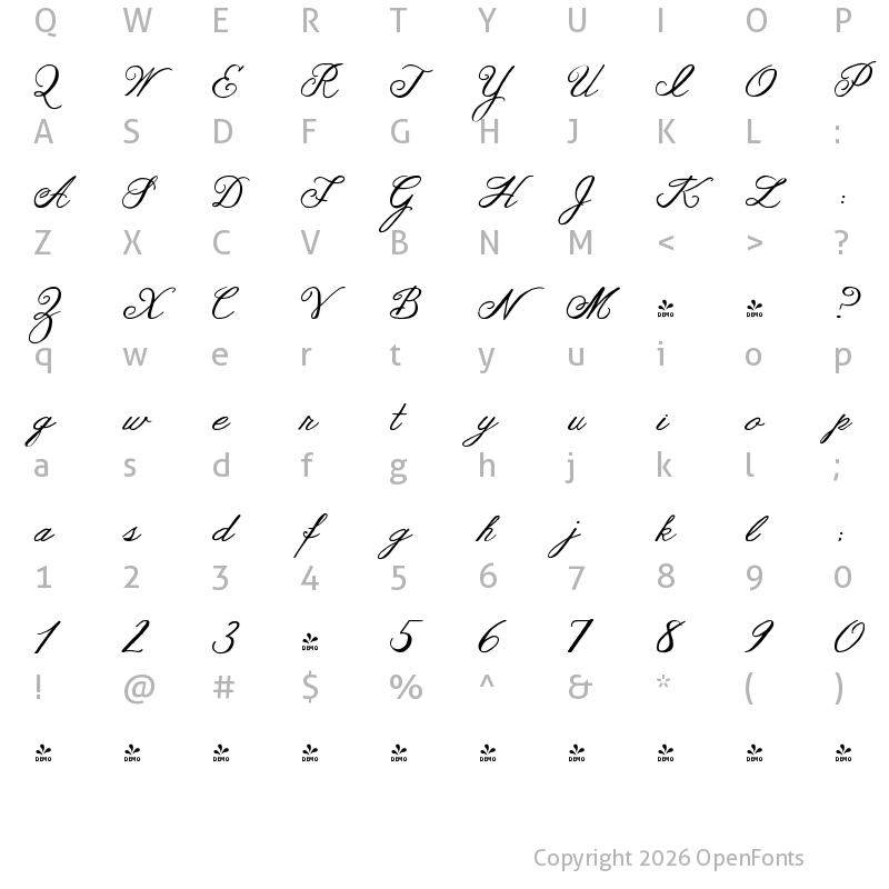 Character Map of FONTSPRING DEMO - Janda As Long As You Love Me Regular