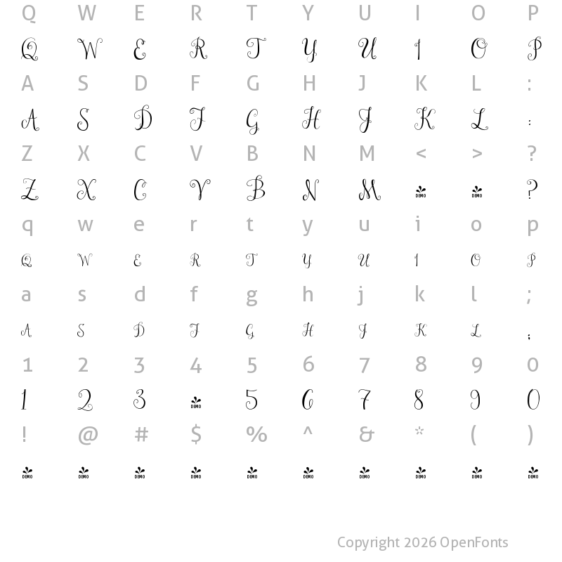 Character Map of FONTSPRING DEMO - Janda Stylish Monogram Regular