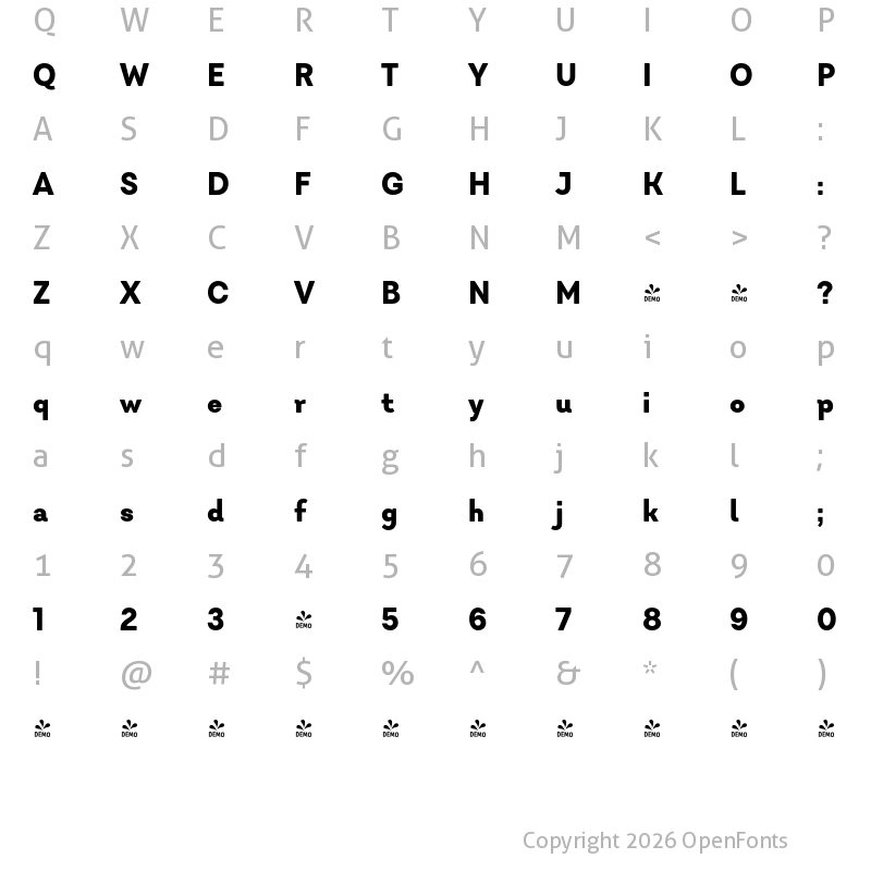 Character Map of FONTSPRING DEMO - Javiera Black Regular