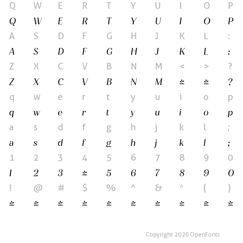 Character Map of FONTSPRING DEMO - Jazmin Alt It Regular