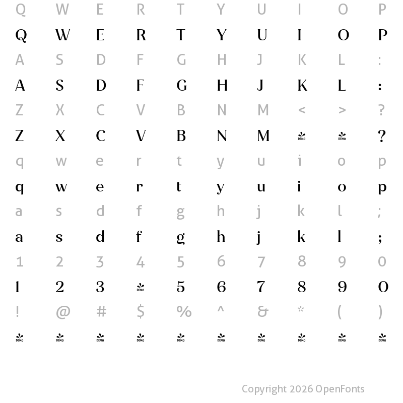 Character Map of FONTSPRING DEMO - Jazmin Alt Medium Regular