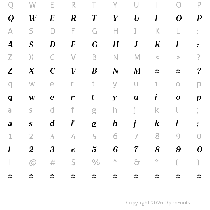 Character Map of FONTSPRING DEMO - Jazmin Alt SemiBold It Regular