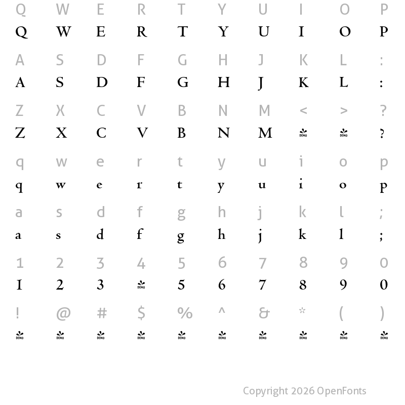 Character Map of FONTSPRING DEMO - Jenson Recut Bold