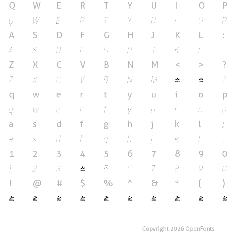 Character Map of FONTSPRING DEMO - Jesaya Ul Italic