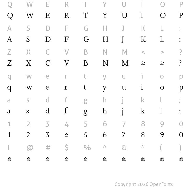 Character Map of FONTSPRING DEMO - Jessica Serial Regular