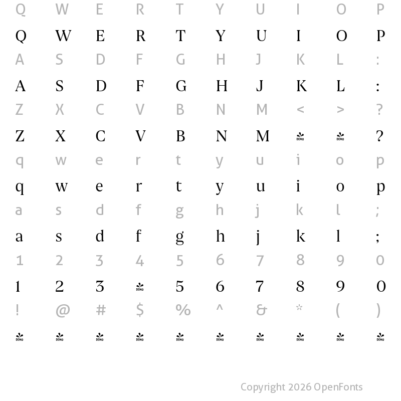 Character Map of FONTSPRING DEMO - Joane Pro S Regular