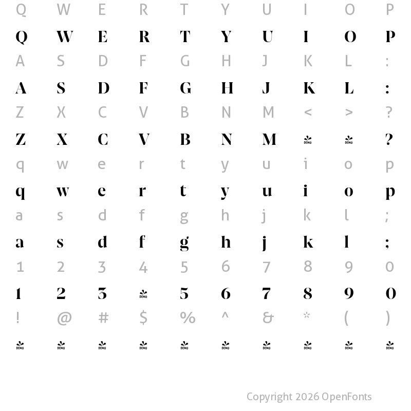 Character Map of FONTSPRING DEMO - Joane Pro XL Bold Regular