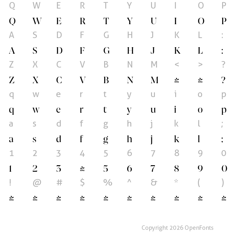 Character Map of FONTSPRING DEMO - Joane Pro XL Medium Regular
