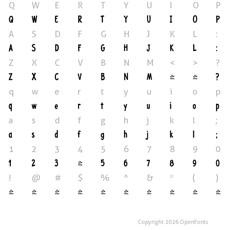 Character Map of FONTSPRING DEMO - JollyGood Proper Condensed Bold Regular