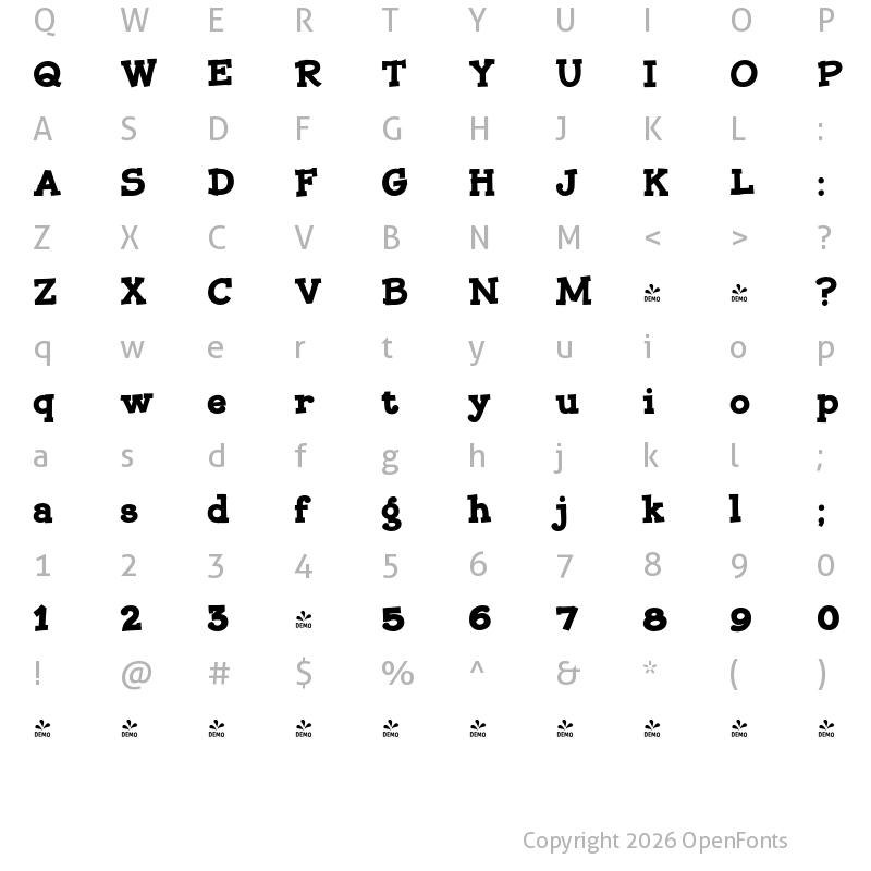 Character Map of FONTSPRING DEMO - JollyGood Proper Serif Bold