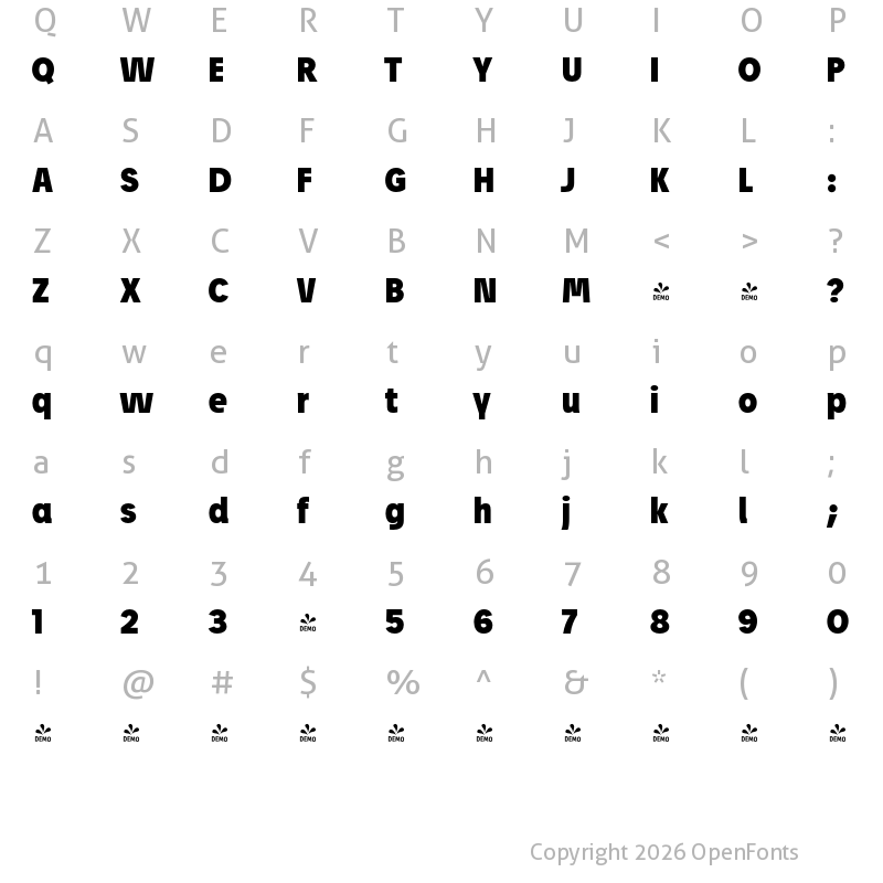 Character Map of FONTSPRING DEMO - Josef Pro Black Bold