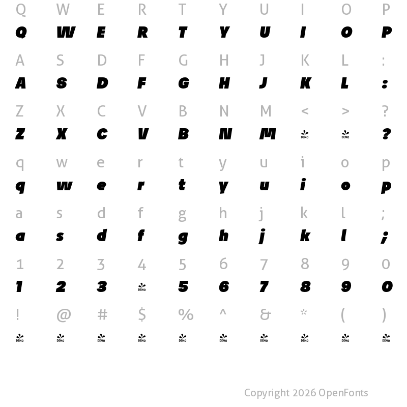 Character Map of FONTSPRING DEMO - Josef Pro Ultra Bold Italic