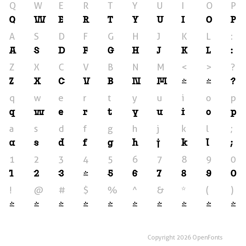 Character Map of FONTSPRING DEMO - Josefov Bold