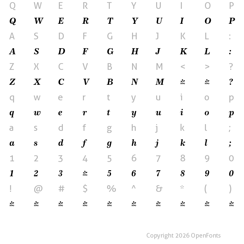 Character Map of FONTSPRING DEMO - Journal Bold Italic