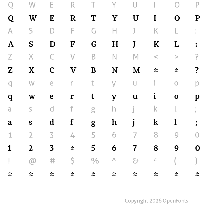 Character Map of FONTSPRING DEMO - Jozef Bold Regular