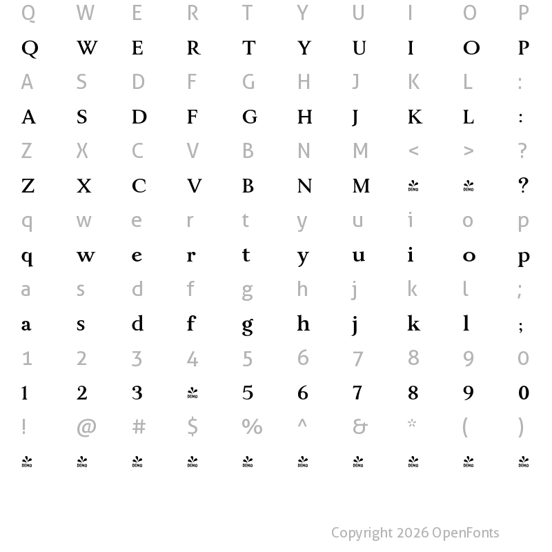 Character Map of FONTSPRING DEMO - JT Alvito Bold Regular