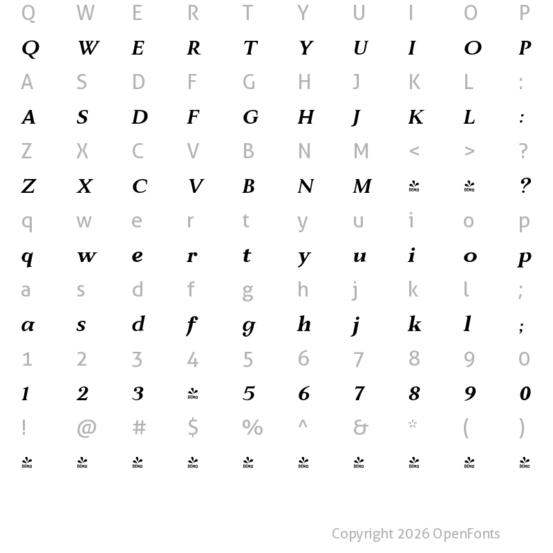 Character Map of FONTSPRING DEMO - JT Alvito Heavy Italic