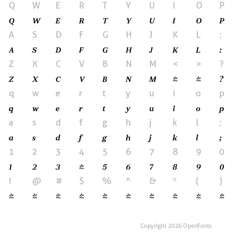 Character Map of FONTSPRING DEMO - JT Douro-Serif Light Italic