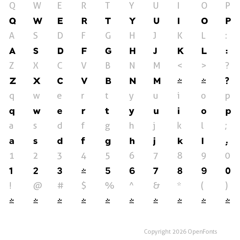 Character Map of FONTSPRING DEMO - JT Leonor Bold Regular