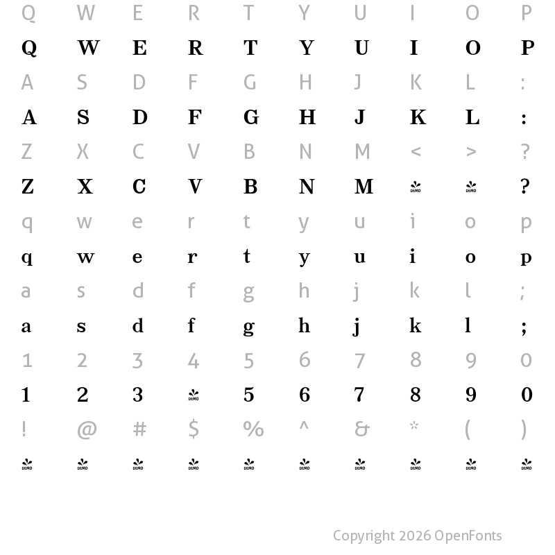Character Map of FONTSPRING DEMO - JT Symington Bold Regular