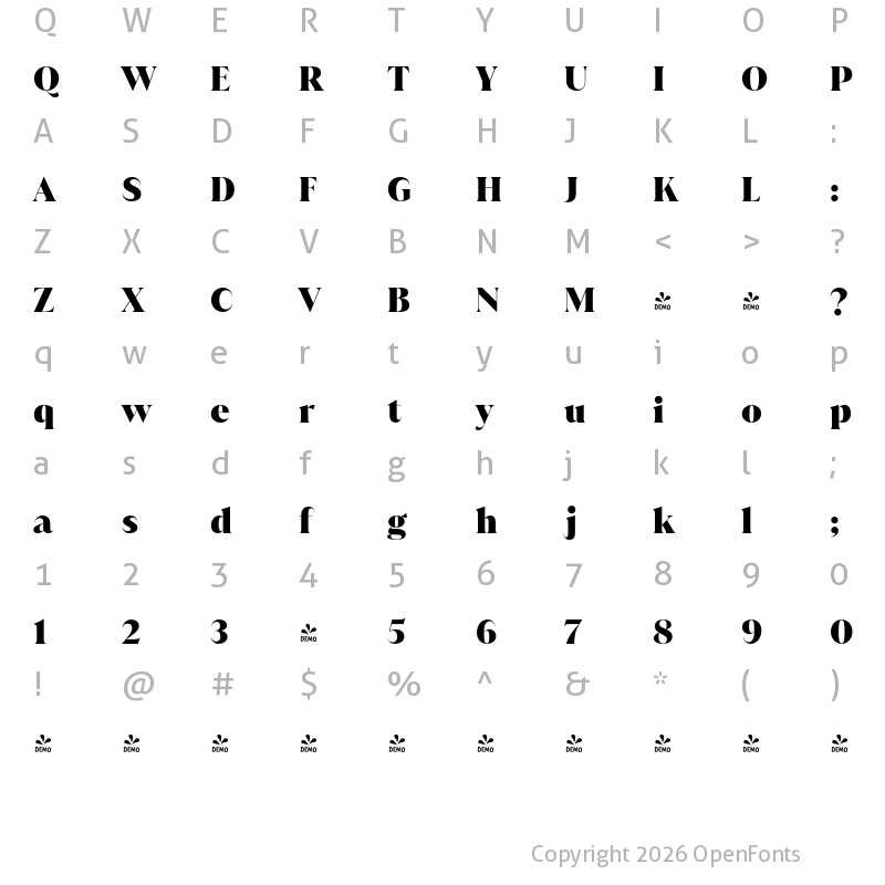 Character Map of FONTSPRING DEMO - Juana Alt Black Regular