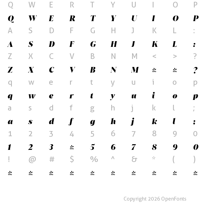 Character Map of FONTSPRING DEMO - Juana Black It Regular