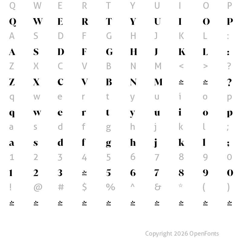 Character Map of FONTSPRING DEMO - Juana Bold Regular