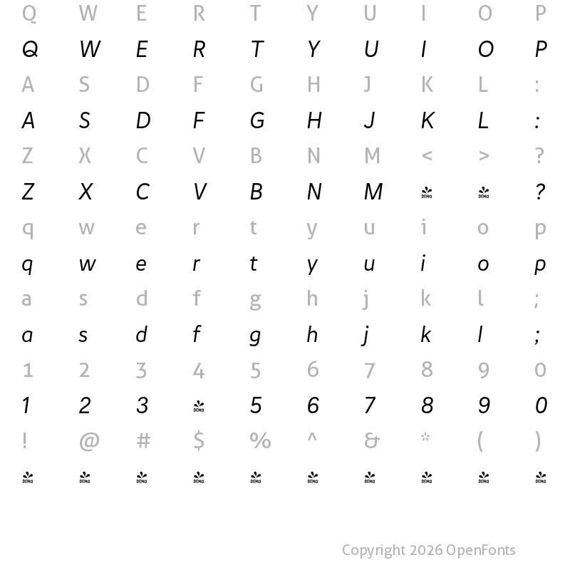 Character Map of FONTSPRING DEMO - June Medium Italic