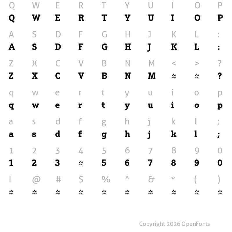 Character Map of FONTSPRING DEMO - Justus Pro Bold