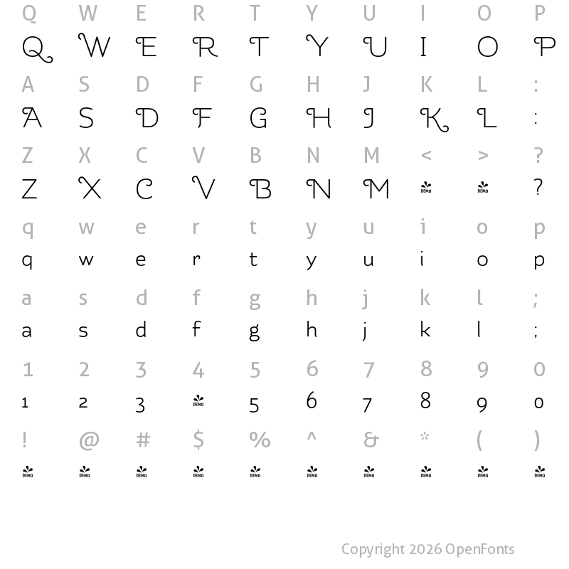 Character Map of FONTSPRING DEMO - Kahlo Bold Swash Bold