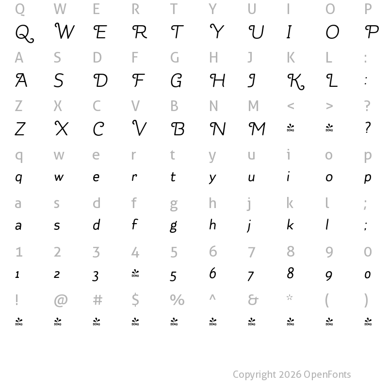 Character Map of FONTSPRING DEMO - Kahlo Rounded Black Swash Black italic
