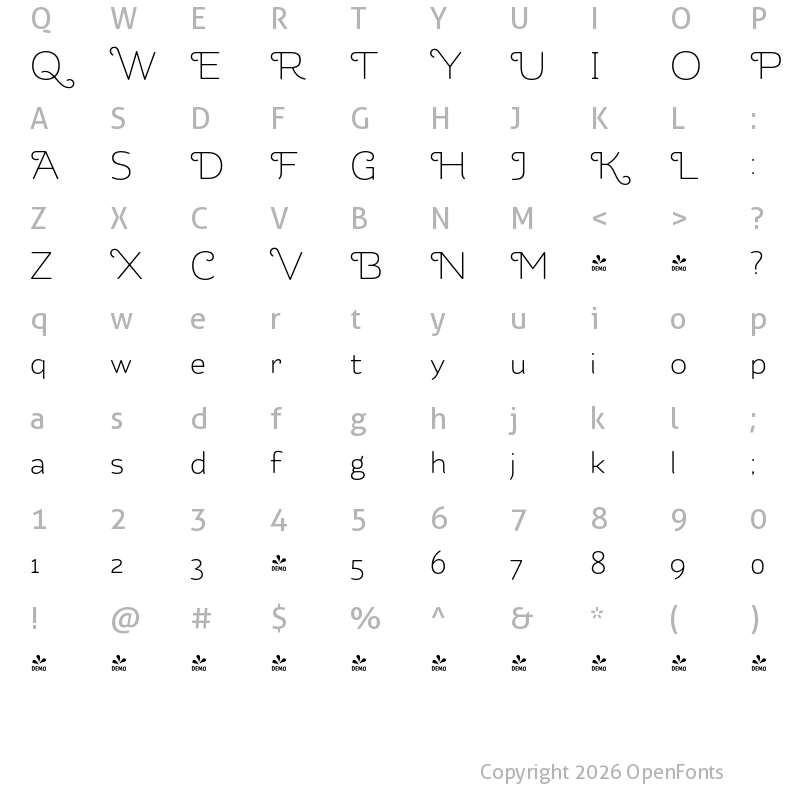 Character Map of FONTSPRING DEMO - Kahlo Rounded Medium Swash Regular