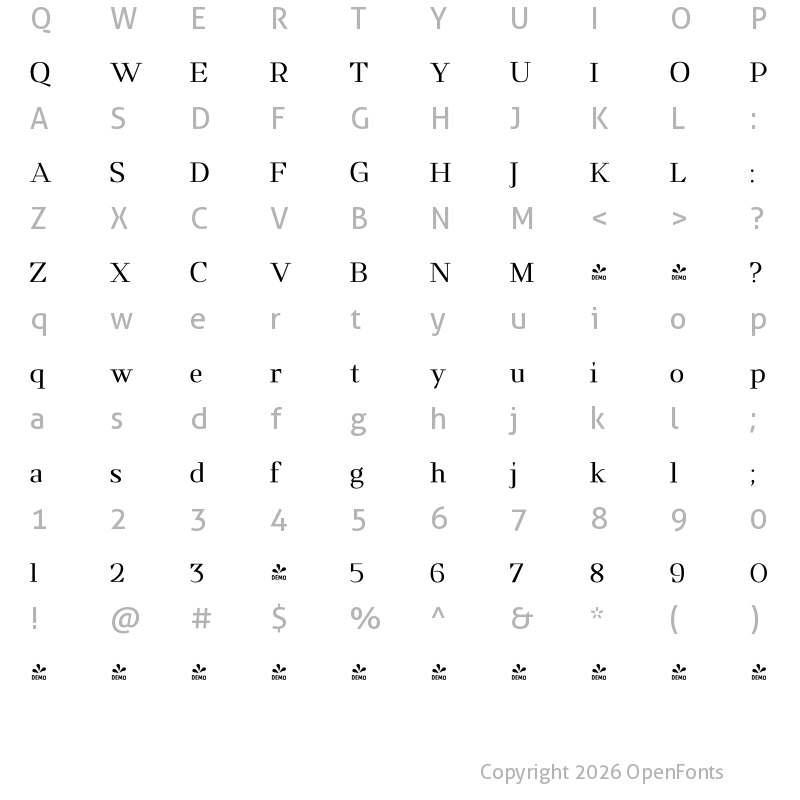 Character Map of FONTSPRING DEMO - Kalpa light Regular