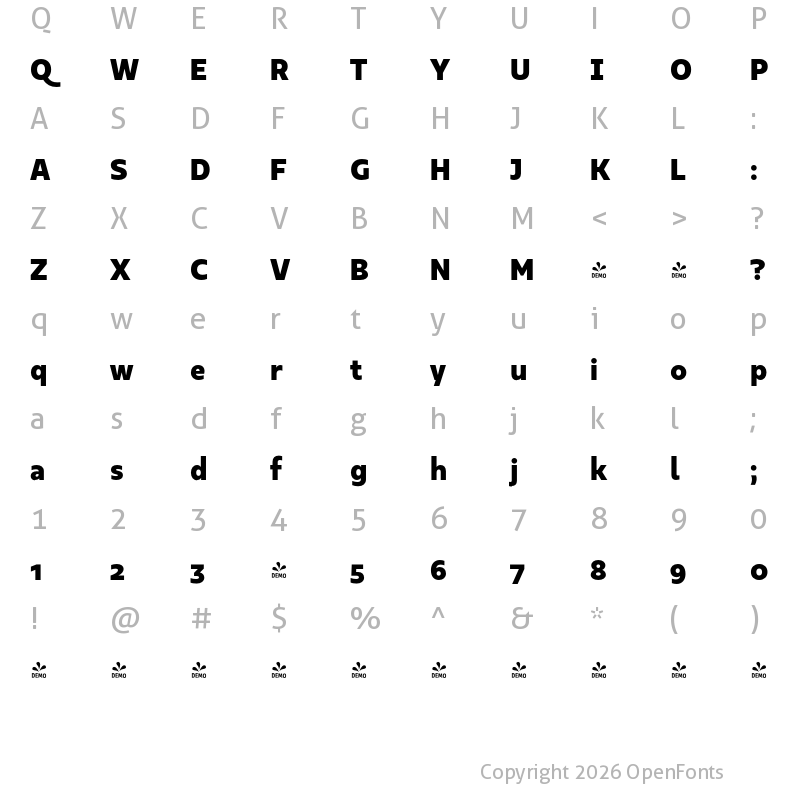 Character Map of FONTSPRING DEMO - Kappa Text Black Regular