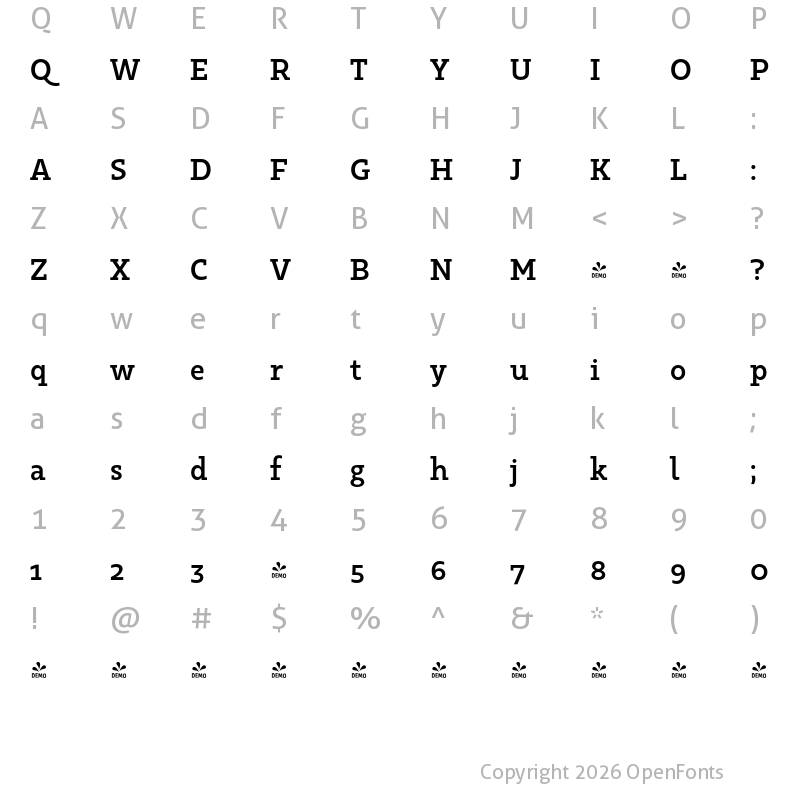 Character Map of FONTSPRING DEMO - Kappa Vol2 Bold Regular