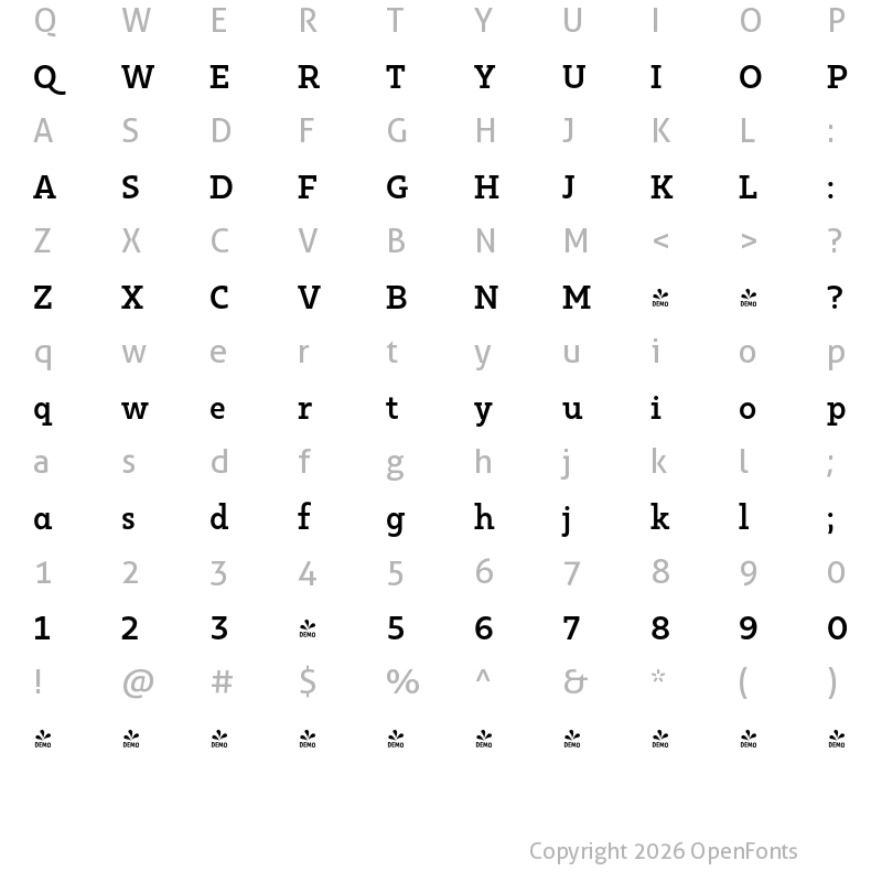 Character Map of FONTSPRING DEMO - Kappa Vol2 D Bold Regular