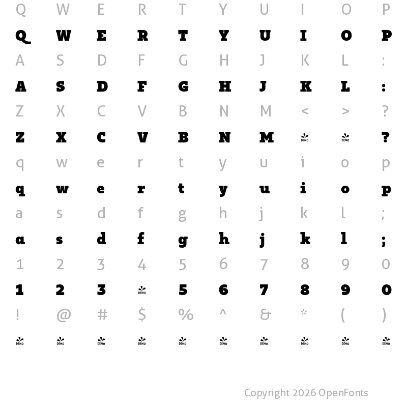 Character Map of FONTSPRING DEMO - Kappa Vol2 D UltraBlack Regular