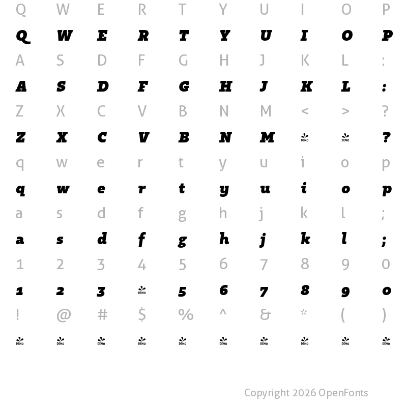 Character Map of FONTSPRING DEMO - Kappa Vol2 UltraBlackItalic Regular