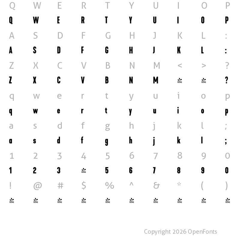 Character Map of FONTSPRING DEMO - Kapra Neue Pro Semi Bold Cond Regular