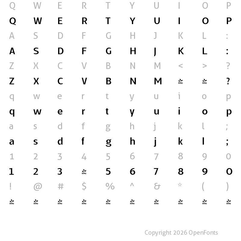 Character Map of FONTSPRING DEMO - Kareemah Kareemah Bold Regular