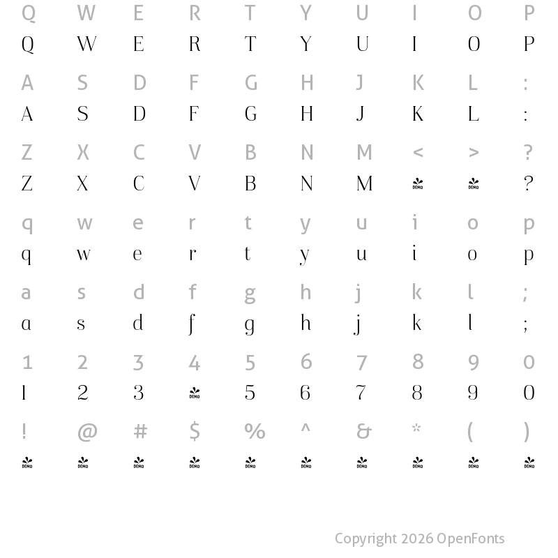 Character Map of FONTSPRING DEMO - Karsten Light Alt Regular